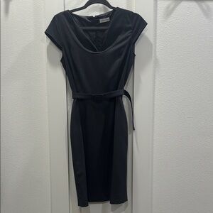 Calvin Klein Blue Sheath Dress with Cowl Neck and Cap Sleeves